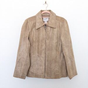 Vintage 90s Jaqueline Ferrar Womens‎ Leather Jacket Size L Tan Embossed Western